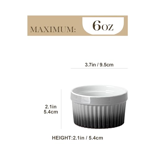 MALACASA 6 oz Ceramic Ramekins, Oven Safe Souffle Dishes, Set of 6, Grey - color: Grey, size: 6 Oz