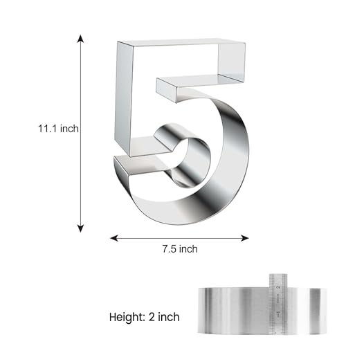 ZADE 11 Inch 304 Stainless Steel Large Size Number Cake Mousse Mold Number 5 Tiramisu Cheesecake Mold Cookie Cutter Bakeware 3D Cake Baking Pan for Birthday and Baking, Party - size: #5,11inch