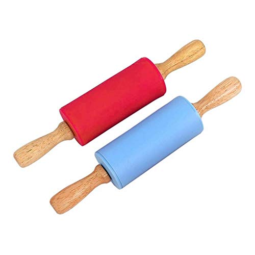 Small Wooden Handle Rolling Pin for Kids - Non-Stick Silicone Rodillo for Reposteria & Masa