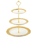 Kochorie 3 Tier Round Ceramic Cupcake Stand Gold Rim White Serving Tray - style: Round