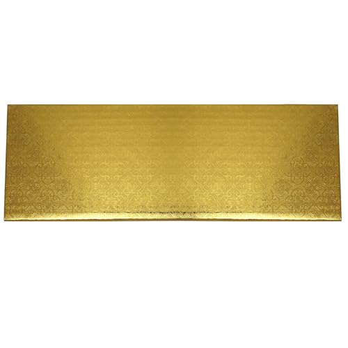 O’Creme Cake Board, Gold Foil Narrow Rectangle - Log Cake Board, Wraparound Gold Pastry Drum Boards with Gorgeous Design, Sturdy & Durable 1/4” Thick Cake Drums, 14.5 Inch x 5 Inch - Pack of 10 - color: Gold, size: 14.5 Inch x 5 Inch