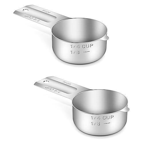 2PCS 1/4CUP(60ml, 2oz) Measuring Cup, 18/8 Stainless Steel Measure Scoop - size: 1/4cup|60ml|2oz