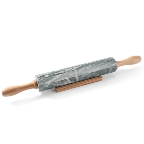 Natural Green Marble Rolling Pin, Non-Stick Polished Dough Roller, Pasta, Dumpling, Fondant, Pie Crust, Bread, Pizza Dough, Kitchen Baking Pastry Tools - color: Natural Green Marble with Pastry Mat
