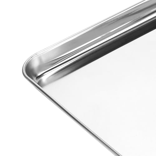 LEXININ Stainless Steel Baking Sheets, 17 x 12 x 1 Inch, Cookie Pans for Oven, 4-Piece Set, Silver
