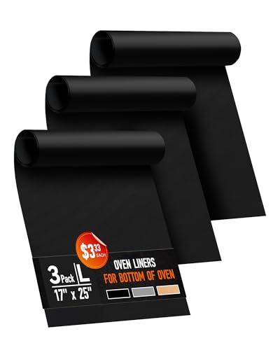 3 Pack Oven Liners for Bottom of Oven, 17x25" Large Heavy Duty Non-Stick Reusable Oven Mat for Electric, Gas, Toaster & Convection Ovens - BPA & PFOA Free, Dishwasher Safe, Kitchen Essentials, Black - color: Black, size: 3 Pack 17”x25”