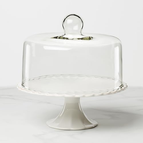 Lenox French Perle White Stoneware Cake Stand with Dome