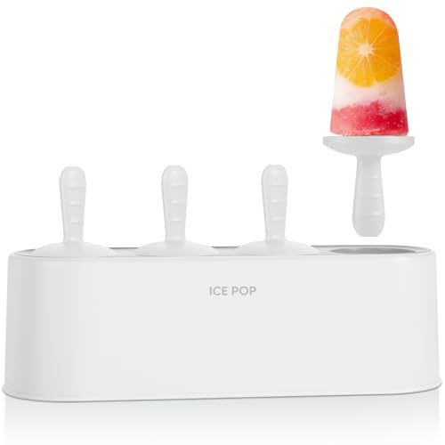 WYOK Popsicle Molds 4-Cavity Silicone Ice Pop Mold (White, IcyClassic Pops) - color: White