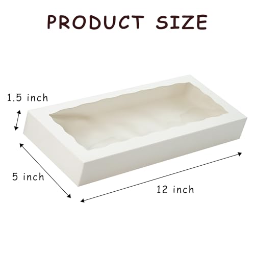 XINHPKGG 20 Pcs White Cookie Boxes 12x5x1.5 Inch Bakery Boxes with Window - color: White