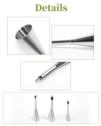 3 Pcs Long Cream Puff Piping Nozzles, Stainless Steel Icing Tips - size: Cream Nozzles-3Pcs