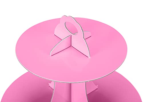 YLDW Cupcake Stand, 3-Tier Cupcake Stand Display, Cardboard Cup Cake Tower Stand, Disposable Dessert Stand for Birthday Tea Party Baby Shower Treat Decorations, Pink - color: Pink