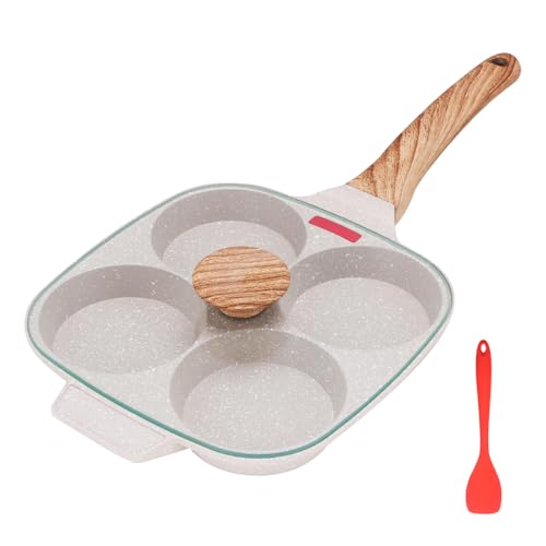 Egg Pan, Egg Frying Pan with Lid Nonstick 4 Cups Pancake Pan Fried Egg Pan for Breakfast, Gas Stove & Induction Compatible (White) - color: White, size: + lid