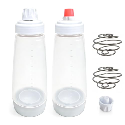 2-Pack Batter Dispenser with Whisk Ball, 1000ml Leak-Proof Squeeze Bottle with Stand for Pancakes, Waffles, Cupcakes & Crepes(PD-01)
