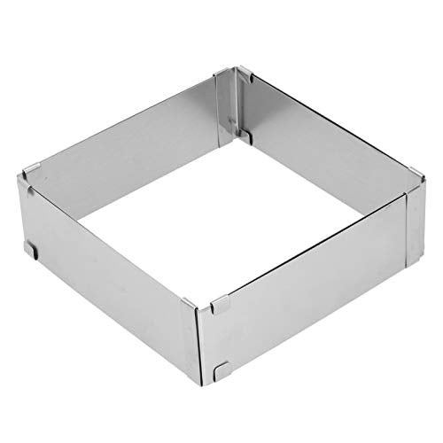 BORDSTRACT Square Adjustable Cake Mould, Stainless Steel Rectangle Cake Tin Cutter Baking Frame for Mousse Tiramisu (Large (16~28cm)