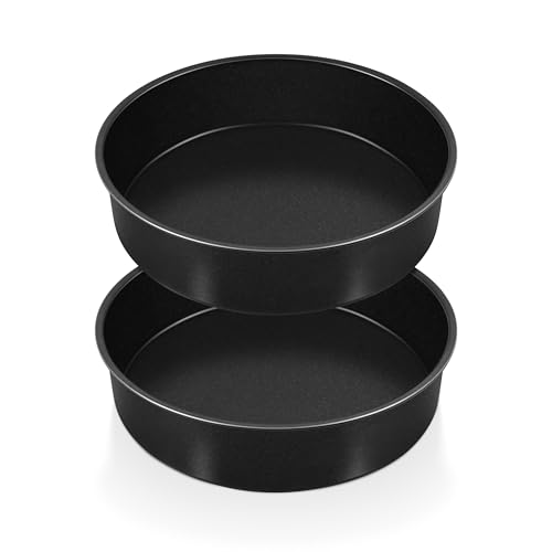 P&P CHEF 8 Inch Cake Pan Set, Round Baking Cake Pans, Black & 2 Pcs - color: Black, size: 8 Inch