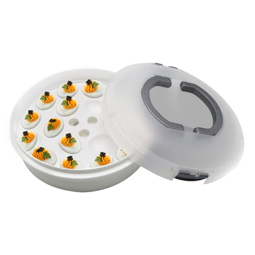 Portable Pie Cupcake Carrier with Lid and Tray 3-In-1 Round Cupcake Container Egg Holder Deviled Egg Tray Muffin Tart Cookie Food Keeper 10 Inch