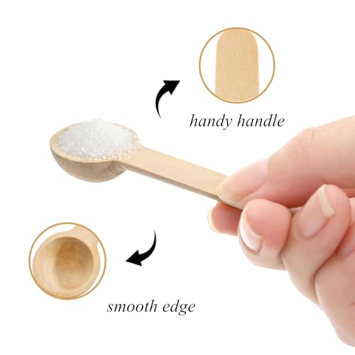 Tebery 60PCS Mini Wooden Spoons Small Bath Salt Spoon Candy Spoon Baby Spoon for Spice Jars Seasoning Honey Coffee