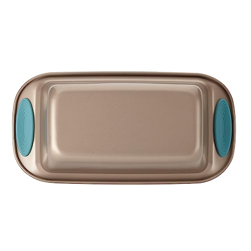 Rachael Ray Cucina Bakeware Oven Lovin' Nonstick Loaf Pan, 9-Inch by 5-Inch Steel Pan, Latte Brown with Agave Blue Handles (Pack of 6) - color: Latte Brown, size: 9 Inch x 5 Inch (Pack of 6)