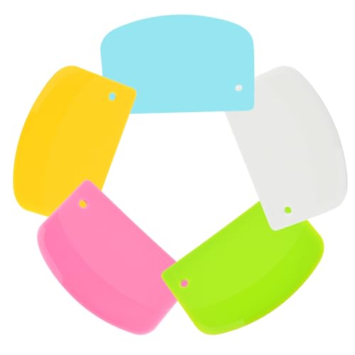 5 Pack Dough Scraper, 5.3 x 3.6 Inch Plastic Bench Scraper, Bowl Spatula, Kitchen Pastry Cutter Tool for Bread Dough, Pastry, Pizza, Baking Cake (Multicolor)