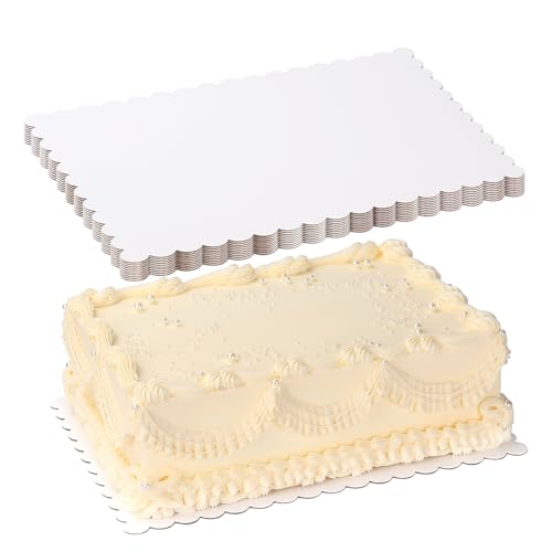 10 Pack 14x10 White Cake Board Sheets Rectangle Decorating Wavy Cardboard Grease Proof Foil Base Stand Disposable Plates for Desserts Pastries Display - color: White