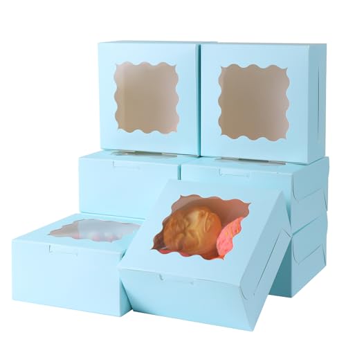 6x6x3 Inches Small Cake Box with Window, Bakery Box, Pastry Boxes, Cookie Boxes, Mini Pie Box for Pastry,Dessert,Strawberries,Chocolates, Cupcakes with paper stickers (Baby Blue/36pcs) - color: Baby Blue/36pcs