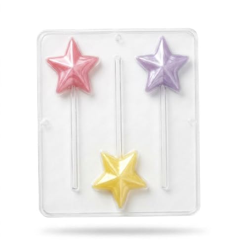 3374 Star Lollipop Chocolate Candy Mold, Clear Plastic, 3 Cavities, 2.5 Inch