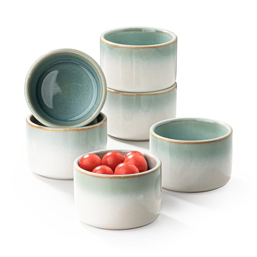 UNICASA 8 oz Ceramic Ramekins Set of 6, Light Blue Ombre Gradient - color: Light Blue, size: 8oz x 6pc