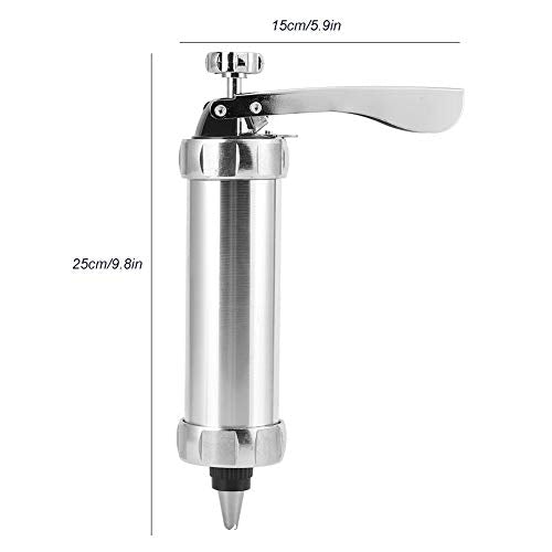 Fdit Cookie Press Kit, Manual Adjustable Biscuit Maker and Pastry Decorating Tool for Home Baking Aluminum Alloy 15 x 25 cm 21 Piece Set with 13 Cookie Discs and 7 Nozzles