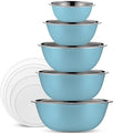 10-Piece Stainless Steel Mixing Bowl Set with Lids for Food Prep & Storage - color: Light Blue Bowls - With White Lids