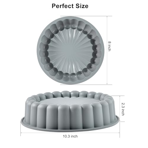 10 Inch Silicone Cake With 8 Inch Pan Set (2 Pack) - Nonstick Baking Mold for Pound Cake, Jello, Bread & Brownies, Dishwasher Safe, Grey - style: Grey-2pack