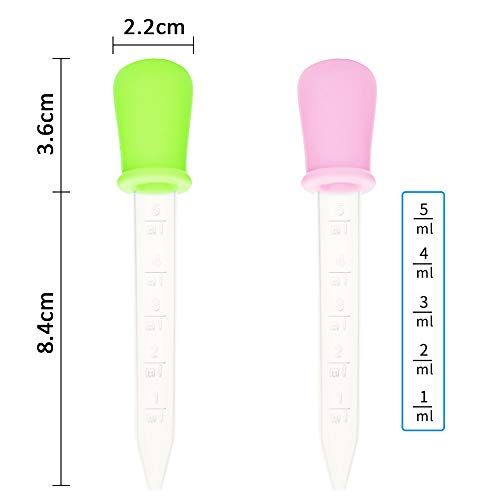 Benvo 8 Pack Liquid Dropper Silicone and Plastic Droppers Pipettes with Bulb Tip Eye Dropper 5ml for Gummy Bear Mold and Candy Molds Gelatin Maker, Oil Science, Crafts Projects (with Cleaning Brush)