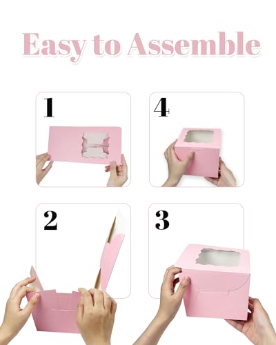Bakepacker 6"x6"x5" Cake Boxes with Cake Boards, Pink, 36pcs - color: Pink, size: 18Sets,6"x6"x5"
