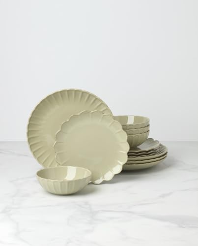 Lenox French Perle Scallop Matcha Stoneware 12-Piece Dinnerware Set for 4 - color: Matcha, style: 12 Piece Dinnerware