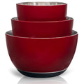 WHYSKO Stainless Steel Mixing Bowls Set, 3-Piece with Silicone Base - color: Red