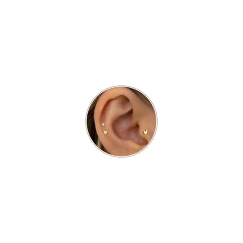 20G/18G/16G Titanium Flat Back Earrings, Threadless Nose Stud Tiny Stud Earrings, Cartilage Tragus Piercing Jewelry Conch Helix Stud - color: Heart (gold 3pcs), size: 16ga(1.2mm)