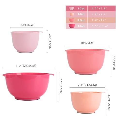 BoxedHome Mixing Bowls Set of 4, BPA Free Plastic,Microwave Safe, Rose Red - color: Pink Gradient