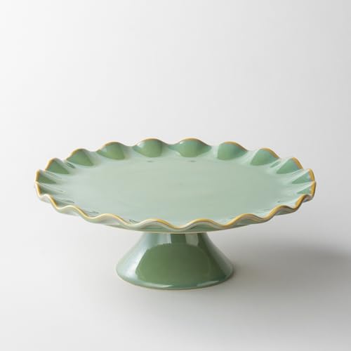 Cake Stand Ceramic, Small Cake Pedestal Stand for 8 Inch Cake, Teal - color: Teal