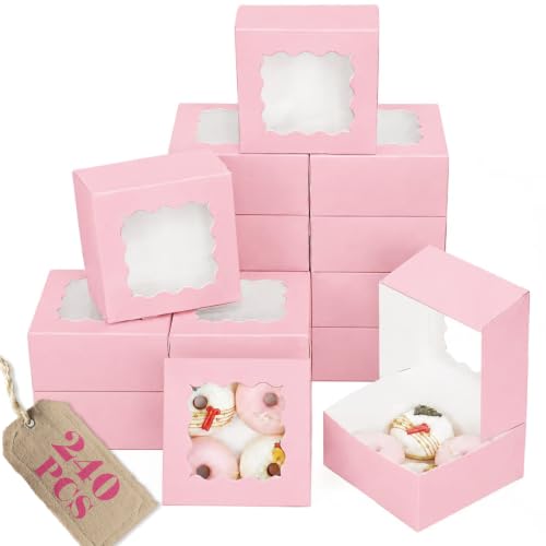 Bakepacker Auto-pop up Cookie Box with Window 6"x 6"x 3" 240Pcs Pink - color: Pink, 240Pcs