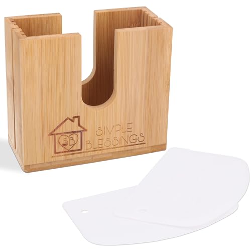 Bamboo Bagel Slicer w/Two Plastic Inserts & Non-Slip Silicone Pad - Adjustable Cutter Holder for Small & Large Bagels - Moisture Resistant & Thick Base