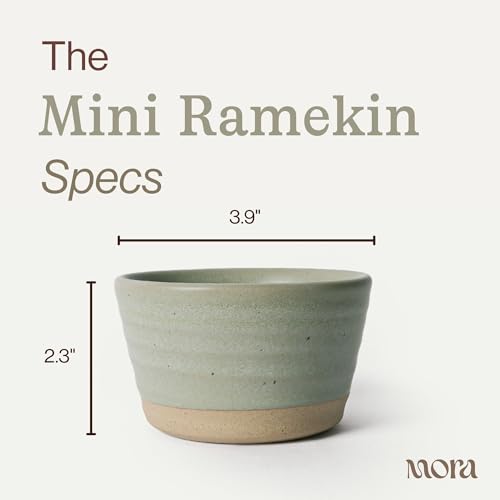 Mora Mini Ramekins Set of 4, 8oz Ceramic Pottery Baking Dishes - Microwave, Oven and Dishwasher Safe - Thyme - color: Thyme, size: Mini