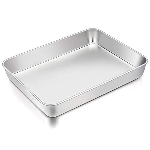 TeamFar Lasagna Pan, 12.3" x9.75" x2" Stainless Steel Rectangular Cake Pan - color: Silver, size: 12 Inch