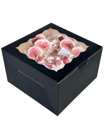 qiqee 8x8x5 Cake Box, 18 Sets Black Cake Box with Window ＆ 18 Sets 8" Black Cake Round Boards, 8inch Cake Containers - color: Black, size: 18 Sets /8x8x5