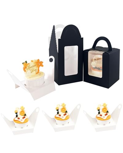 Bakepacker Auto Pop-up Cupcake Boxes, Black, 3.6"X3.6"X4.3", 100 Count - color: Black, size: 3.6x3.6x4.3inch/100packs