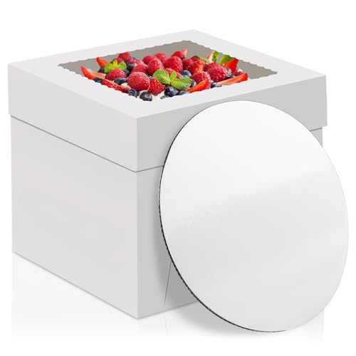 WINKIO 10 in Cake Box with Board, Cake Carrier Holder Container - size: 10x10x8 Inches