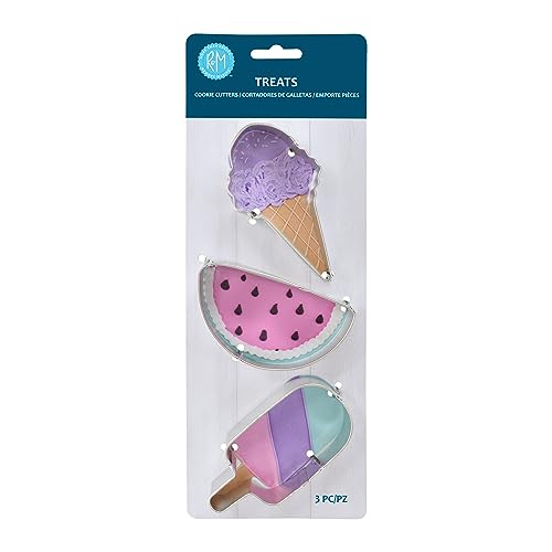 R&M Summer Treats 3-Piece Cookie Cutter Set – 4" Ice Cream Cone, 3.5" Half Circle & 3.75" Popsicle - Summertime Baking Tools for Cookies, Fondant & Crafts