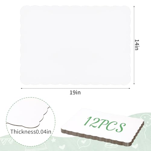 12 Pack Half Sheet Rectangle Cake Drum Board - 14x19 Inch White Scalloped Rectangle Dessert Base, 3mm Thick Reusable Waterproof Sheet Cake Board for Baking, Bakery, Party & Transport