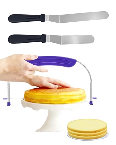 1PACK Cake Leveler & Slicer with 2PCS Offset Spatula, 6 & 8 inch - color: Purple 1-Wire & 2 Pack Offset Spatula