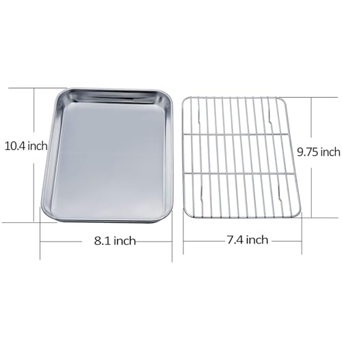 TeamFar Toaster Oven Pan with Cooling Rack, 10.4"x 8"x1" Toaster Oven Tray - size: 10.4 x 8.1 x 1 inch