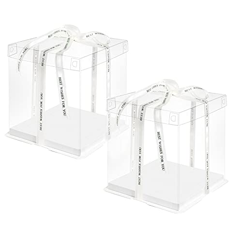 10 Inch Clear Cake Box,2 Pcs 10x10x9 Inch Transparent Cake Box with Ribbon - size: White-2 Set