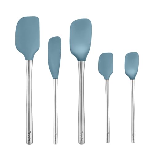 Tovolo Stainless Steel Handled Silicone Spatula Set of 5, Dishwasher Safe Kitchen Spatula Set for Cooking Baking, BPA Free Silicone Spatula set with Metal Steel Handle, Blue Slate - color: Blue Slate, style: Stainless Steel Handle