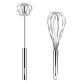 NileHome Stainless Steel Whisk Set 8" + 10" Semi-Automatic Rotary - color: Silver-set, size: 2 Piece